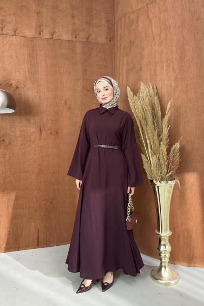 Hera Kemerli Elbise Bordo