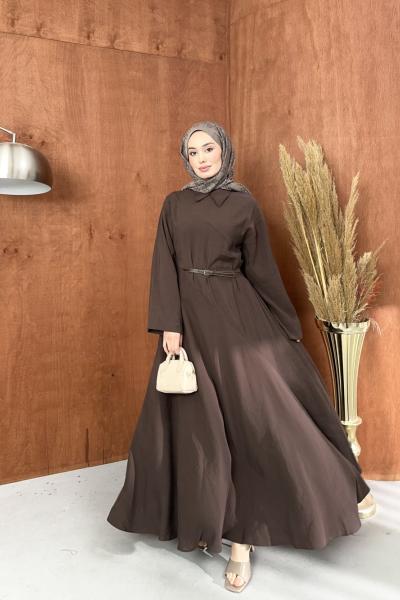 Hera Kemerli Elbise Kahverengi