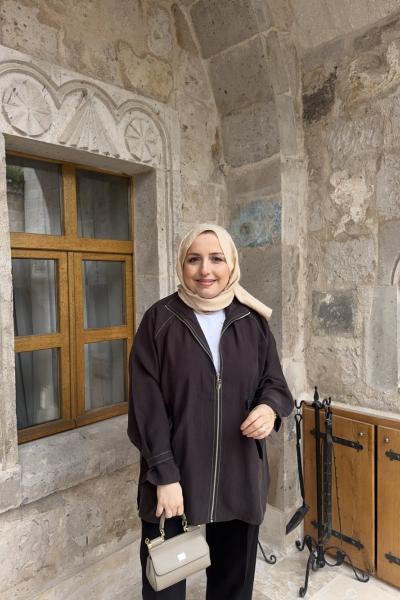 Fermuarlı Tencel Kap Kahverengi