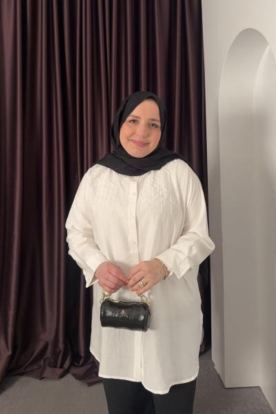 Taş İşlemeli Gömlek Beyaz