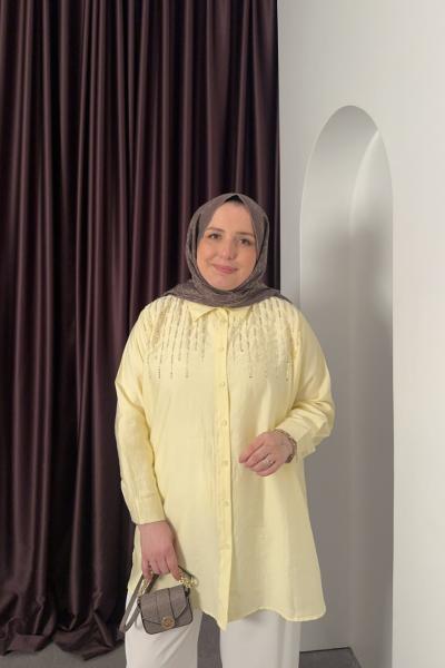 Taş İşlemeli Gömlek Sarı