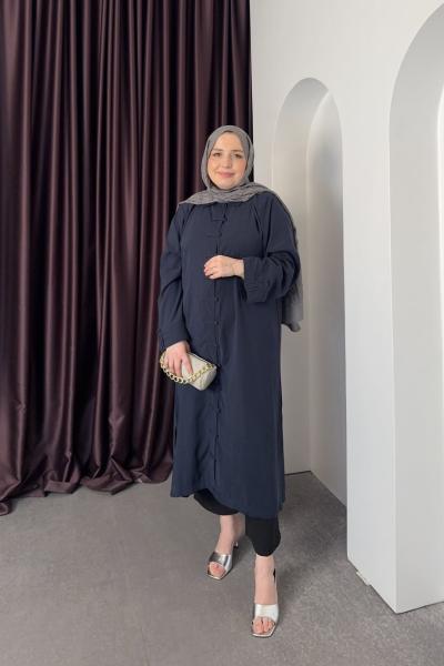 Brit Düğmeli Tunik Lacivert