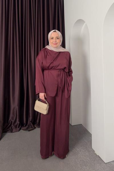 Saten İkili Takım Bordo