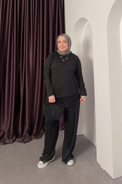 Dantel Detay Spor Takım Siyah