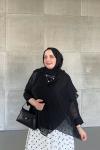 Tül gömlek - puantiyeli etek Siyah