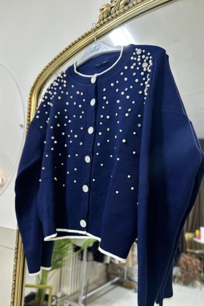 taşlı triko hırka Lacivert