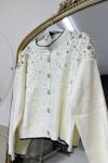 taşlı triko hırka Ekru