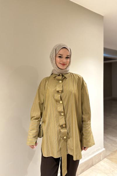 FIRFIR DETAY ÇİZGİLİ GÖMLEK Camel