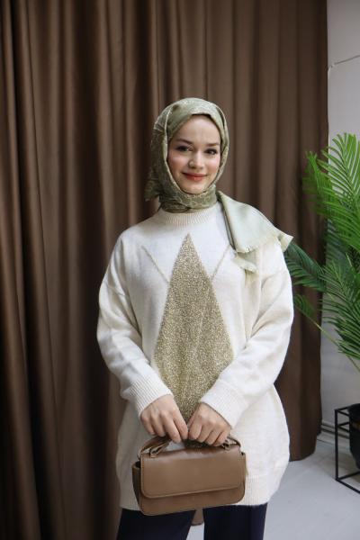 BAKLAVA DESEN SİMLİ KAZAK Ekru