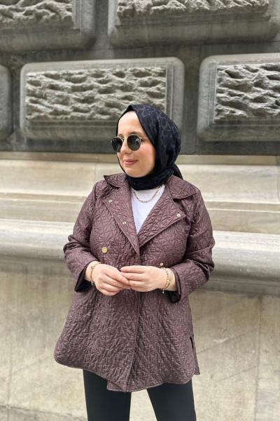 Kapitone Seyyar Kuşaklı Ceket Acı Kahve