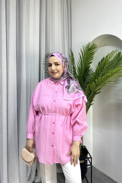 PAMUKLU GOFRE GÖMLEK Pembe