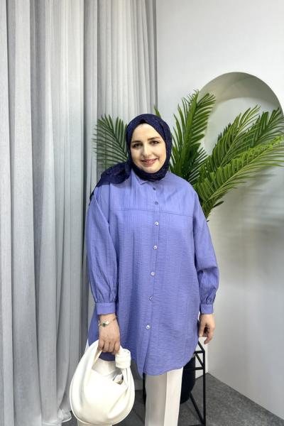 PAMUKLU GOFRE GÖMLEK Lila