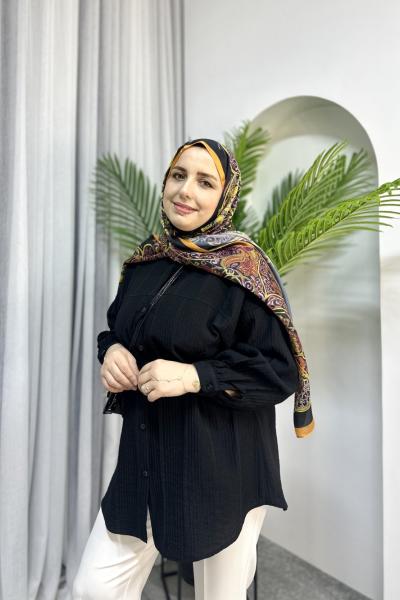 PAMUKLU GOFRE GÖMLEK Siyah