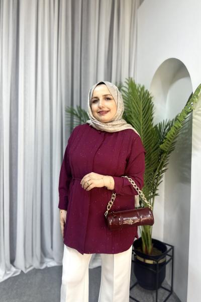 IŞILTILI GÖMLEK Bordo