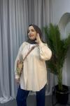 Işıltılı Oversize Gömlek Bej
