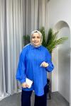 Işıltılı Gömlek Oversize Saks Mavisi