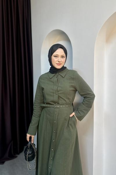 MİA KETEN ELBİSE Haki