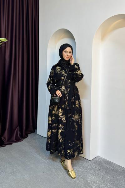 TENSEL KEMERLİ ELBİSE Gold