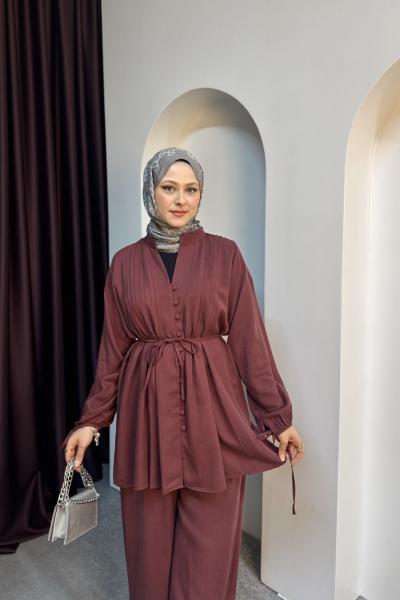 HAKİM YAKA TENSEL TAKIM Bordo