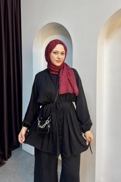 HAKİM YAKA TENSEL TAKIM Siyah