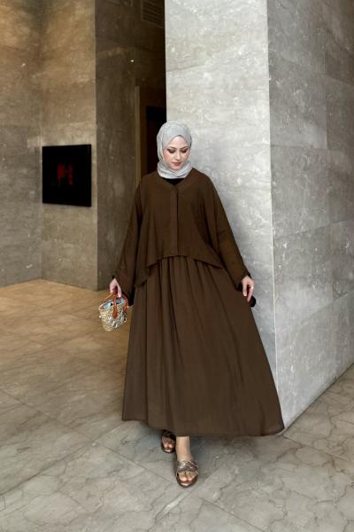 TAŞLI ETEKLİ TAKIM Kahverengi