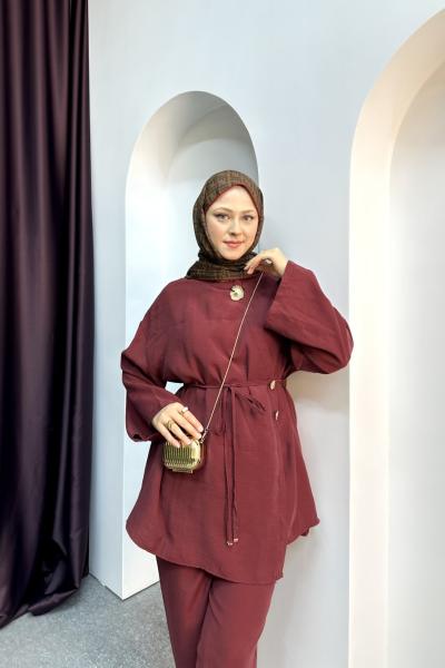 GOLD ÇİÇEK DETAY TAKIM Bordo