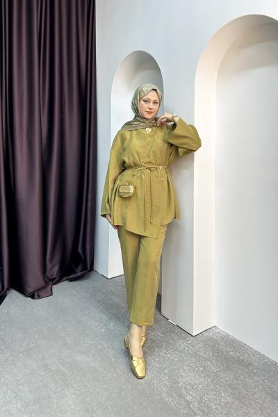 GOLD ÇİÇEK DETAY TAKIM Yağ Yeşili