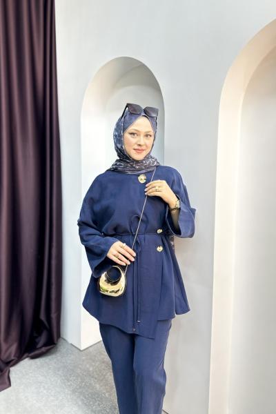 GOLD ÇİÇEK DETAY TAKIM Lacivert