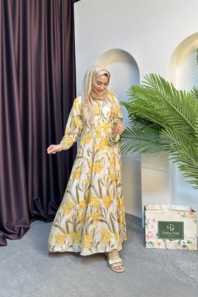 ÇİÇEKLİ VİSKON ELBİSE Sarı