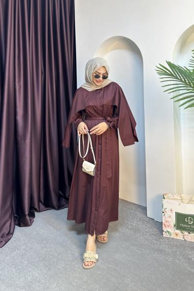 PELERİN DETAY ELBİSE Bordo