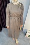 GOLD BROŞ DETAY ELBİSE Bej