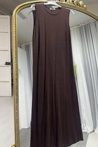 PENYE SIFIR KOL ELBİSE Acı Kahve