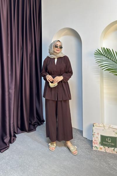 HAKİM YAKA TENSEL TAKIM Acı Kahve