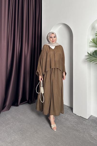 TAŞLI ETEKLİ TAKIM Kahverengi