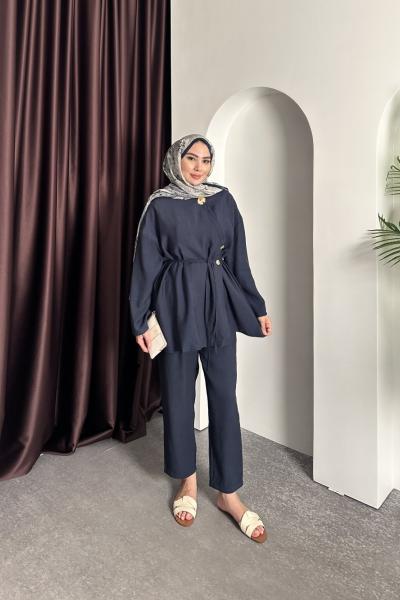 GOLD ÇİÇEK DETAY TAKIM Lacivert