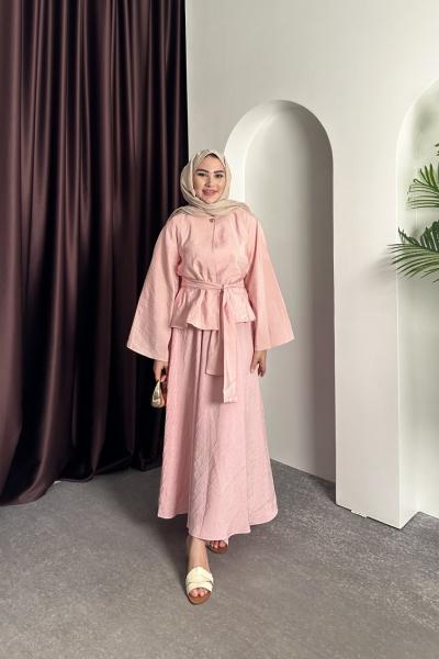 GOLD DÜĞMELİ ETEKLİ TAKIM Pembe