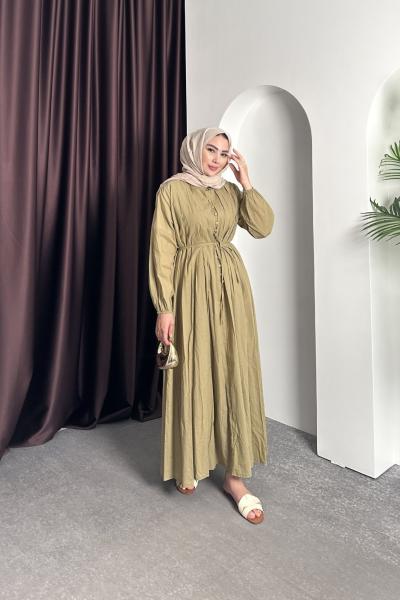 NERVÜR DETAY ELBİSE Yağ Yeşili