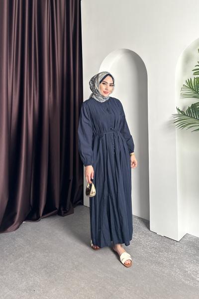 NERVÜR DETAY ELBİSE  Lacivert