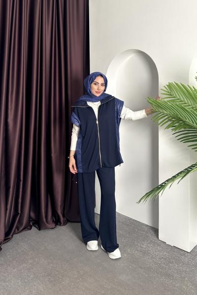 GOLD DETAY YELEKLİ TAKIM Lacivert