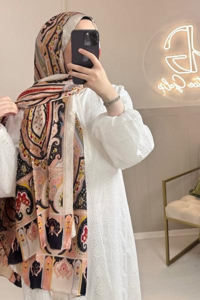 ETNİK DESEN VUAL İPEK ŞAL Pudra