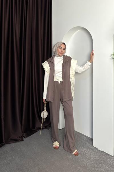 GOLD DETAY YELEKLİ TAKIM Bej