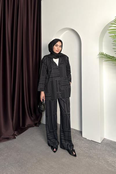 ÇİZGİ DESEN TAKIM Siyah