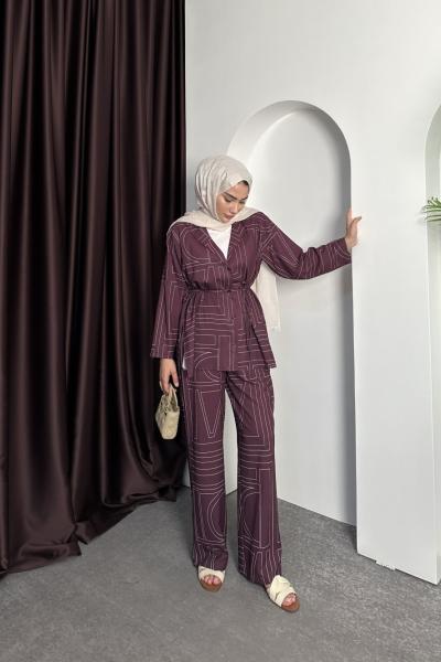 ÇİZGİ DESEN TAKIM Mürdüm