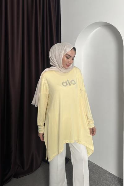 TAŞ DETAYLI TİŞÖRT Sarı