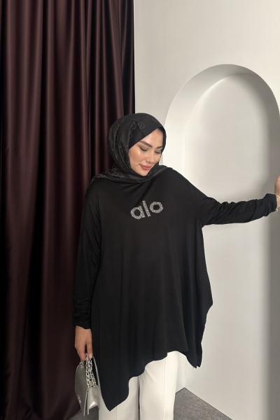 TAŞ DETAYLI TİŞÖRT Siyah