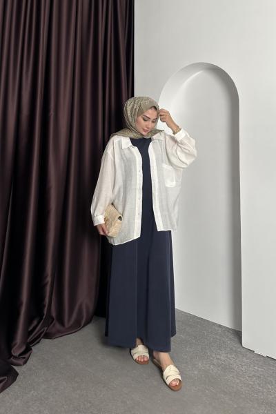 PREMIUM OYSO SIFIR KOL ELBİSE  Lacivert