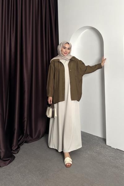 PREMIUM OYSO SIFIR KOL ELBİSE Taş Rengi