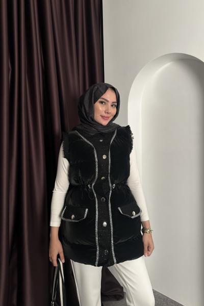TÜVİT DETAY ŞİŞME YELEK( SİYAH-ÖN SİPARİŞ) Siyah