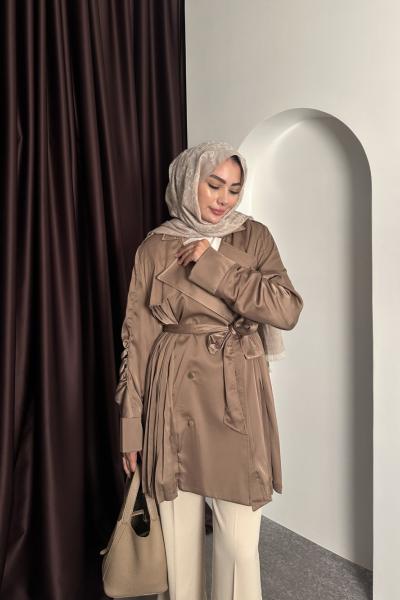 BÜZGÜ PİLİSE DETAY CEKET Kahverengi