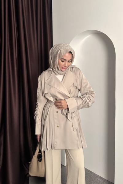 BÜZGÜ PİLİSE DETAY CEKET Krem